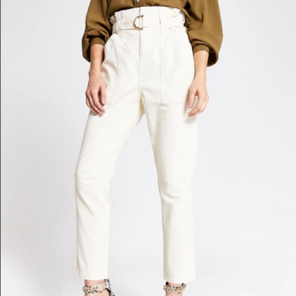 NWT RIVER ISLAND cream paper bag trousers